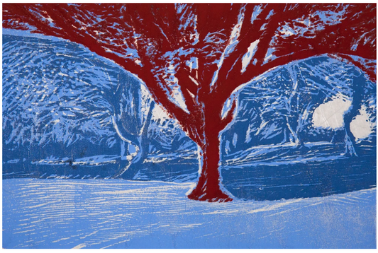 Secret Garden Maroon Tree in Blue Forest